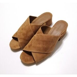 NIB Vince Karsen Suede Cross Strap Slide Sandals Cedar Brown Size 7.5 $275